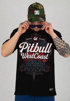 T-shirt Pit Bull Born In California San Diego Weapon Middle Weight czarny