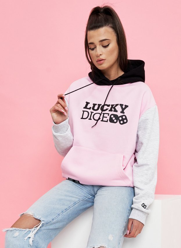 Bluza Lucky Dice Logo Girl różowo biało czarna
