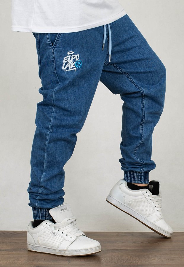 Spodnie El Polako Joggery Slim Jeans z Gumą Miejski Tag light jeans