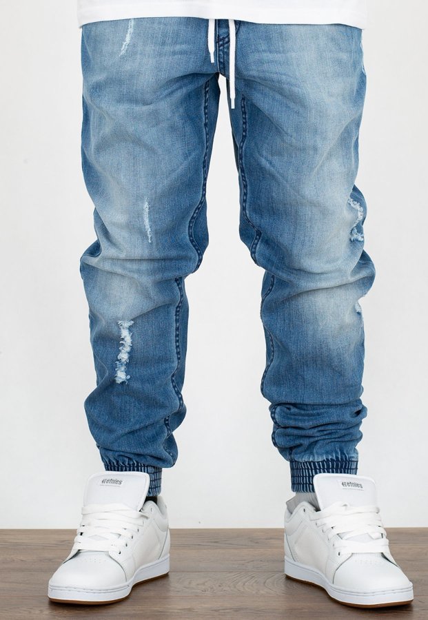 Spodnie SSG Joggery Premium Slim Jeans Z Gumą Wycierane Light Przecierane