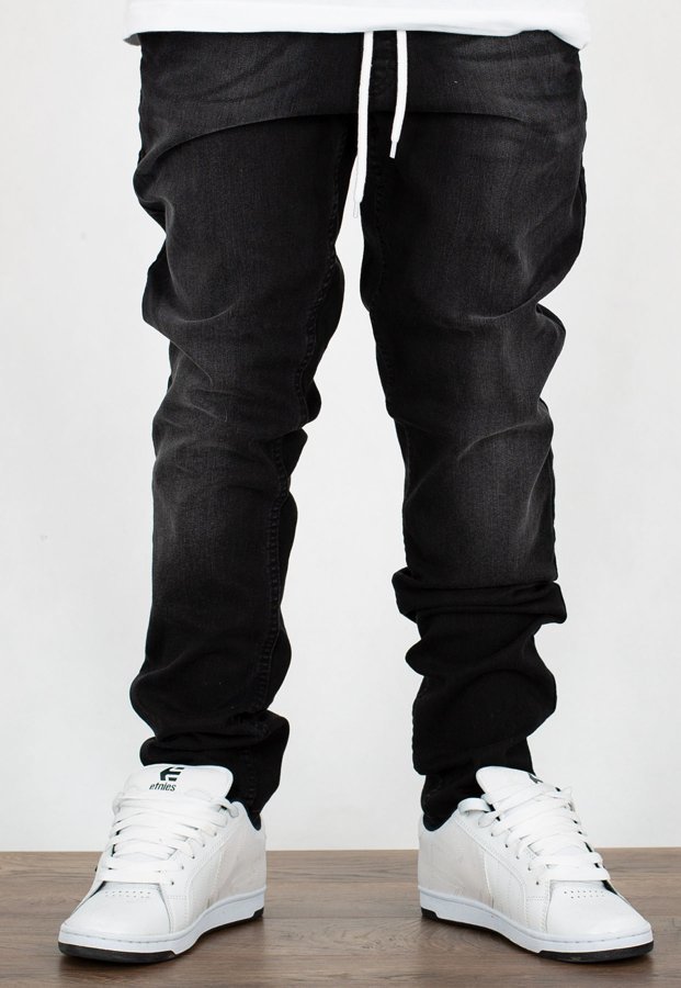 Spodnie SSG Stretch Skinny Jeans Z Gumą czarne przecierane