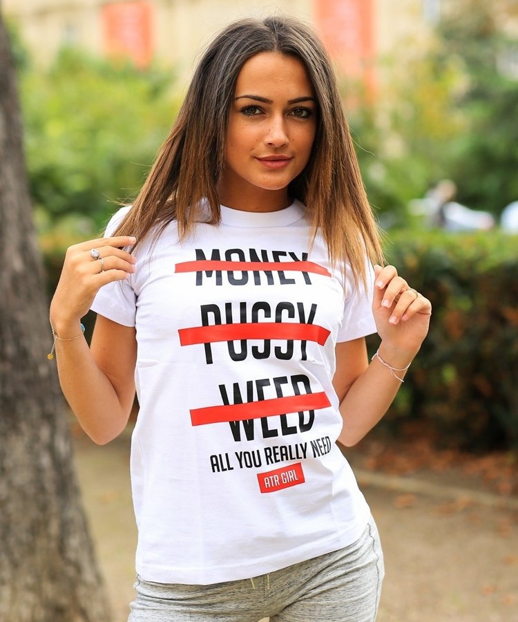 T-shirt ATR Wear Money Pussy Weed biały