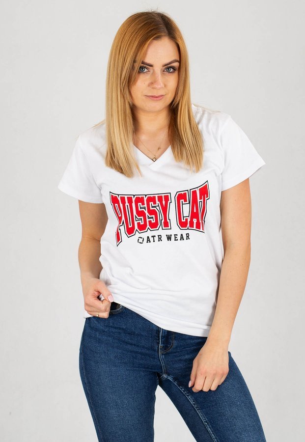 T-shirt ATR Wear Pussy Cat biały