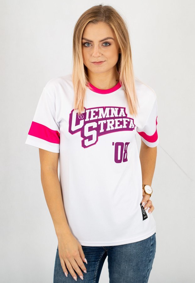 T-shirt Ciemna Strefa Jeresy Football biało różowy