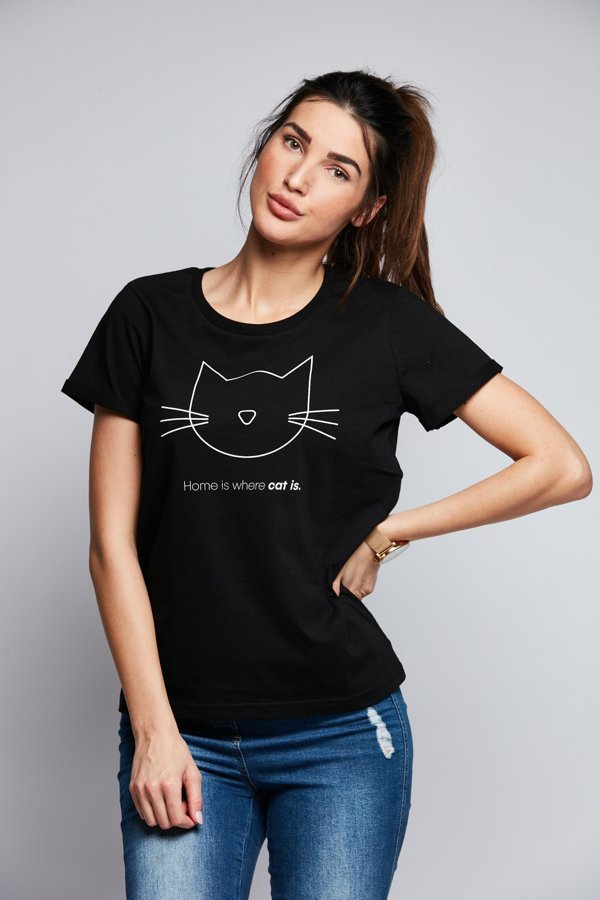 T-shirt Diamante Wear Home Is Where Cat Is czarny