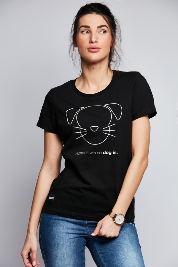 T-shirt Diamante Wear Home Is Where Dog Is czarny