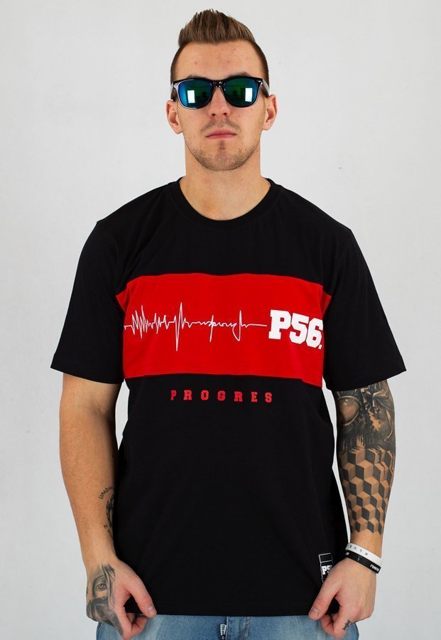 T-shirt Dudek P56 Tętno czarno czerwony
