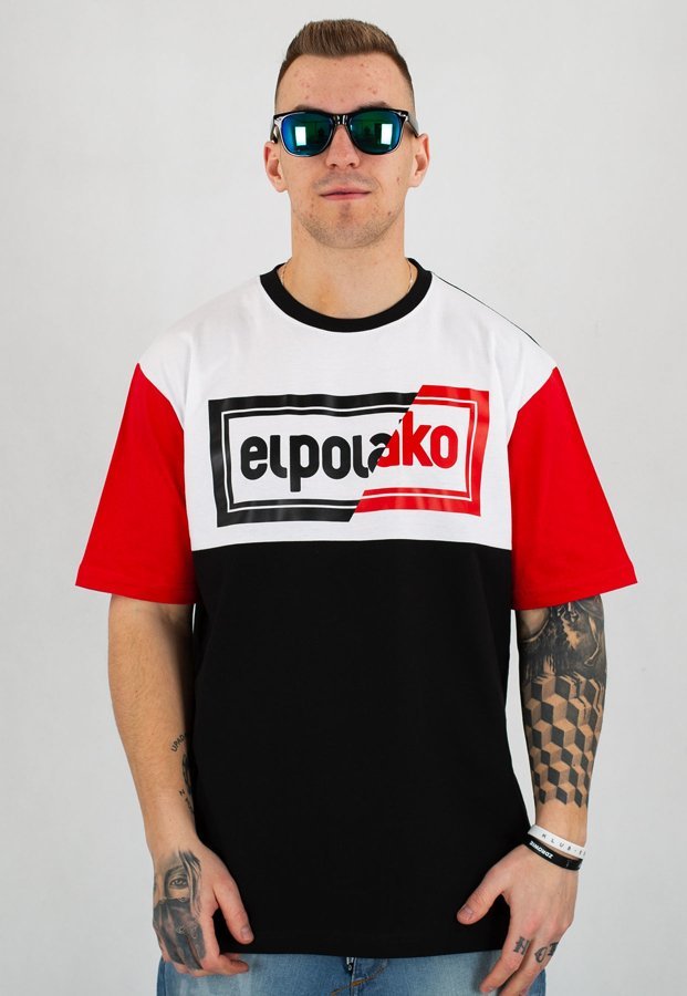 T-shirt El Polako Cut Color czarno czerwony