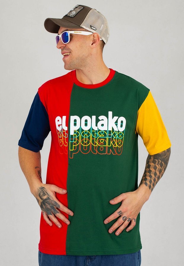 T-shirt El Polako Rainbow Colors zielono czerwony