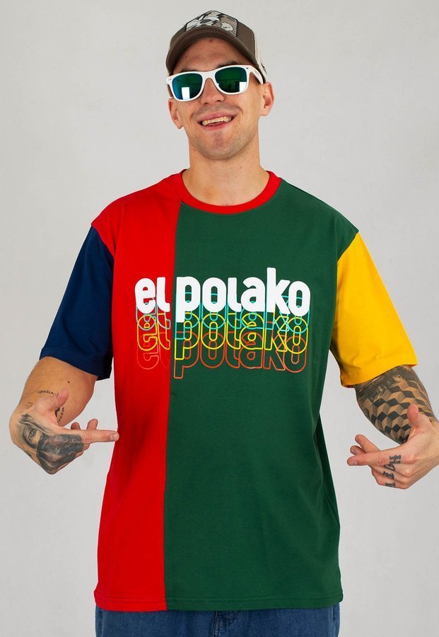 T-shirt El Polako Rainbow Colors zielono czerwony