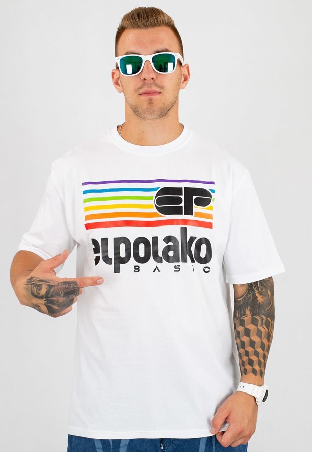 T-shirt El Polako Rainbow biały