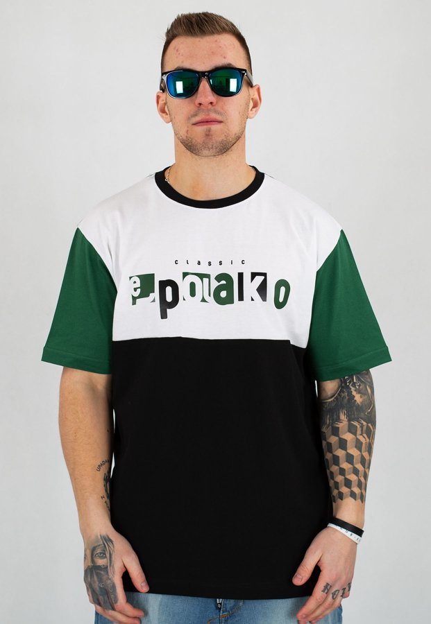 T-shirt El Polako Square Cut czarno zielony