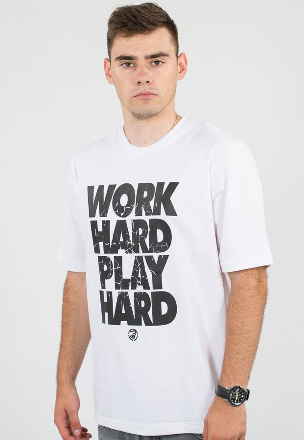 T-shirt Grube Lolo Work Hard biały