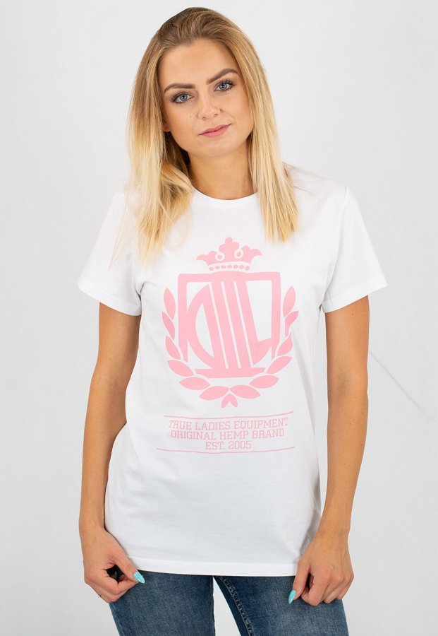 T-shirt Lady Diil Harvard biało różowy