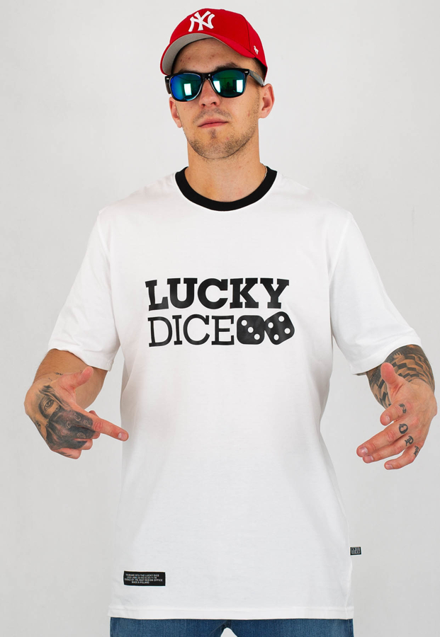 T-shirt Lucky Dice Logo biało czarny