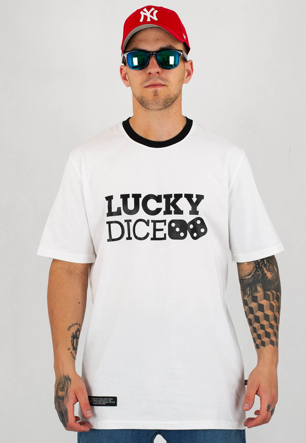 T-shirt Lucky Dice Logo biało czarny