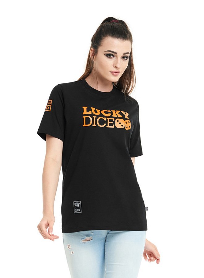 T-shirt Lucky Dice Seven czarno pomarańczowy