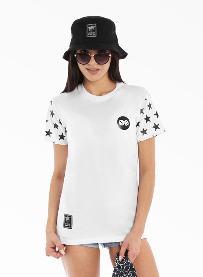 T-shirt Lucky Dice Stars Girl biały