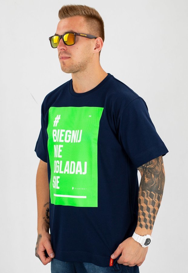 T-shirt PihSzou #BIEGNIJ granatowo zielony