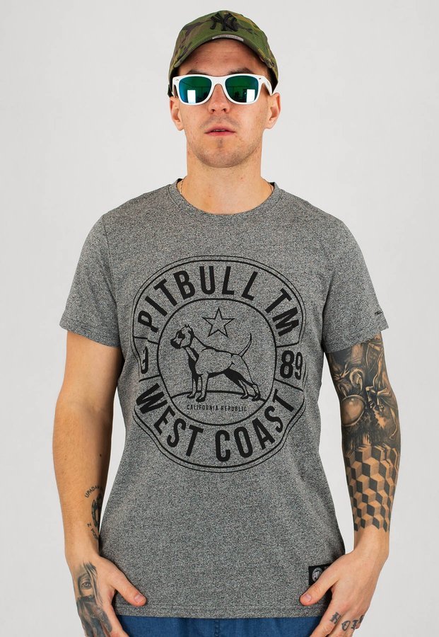 T-shirt Pit Bull Custom Fit Melange Circle Dog szary