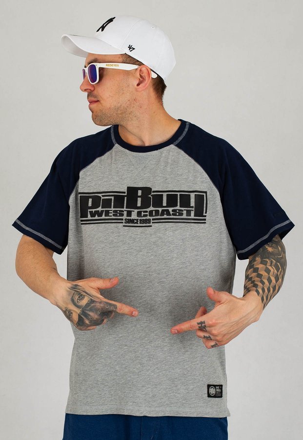 T-shirt Pit Bull Garment Washed Raglan Boxing szaro granatowy