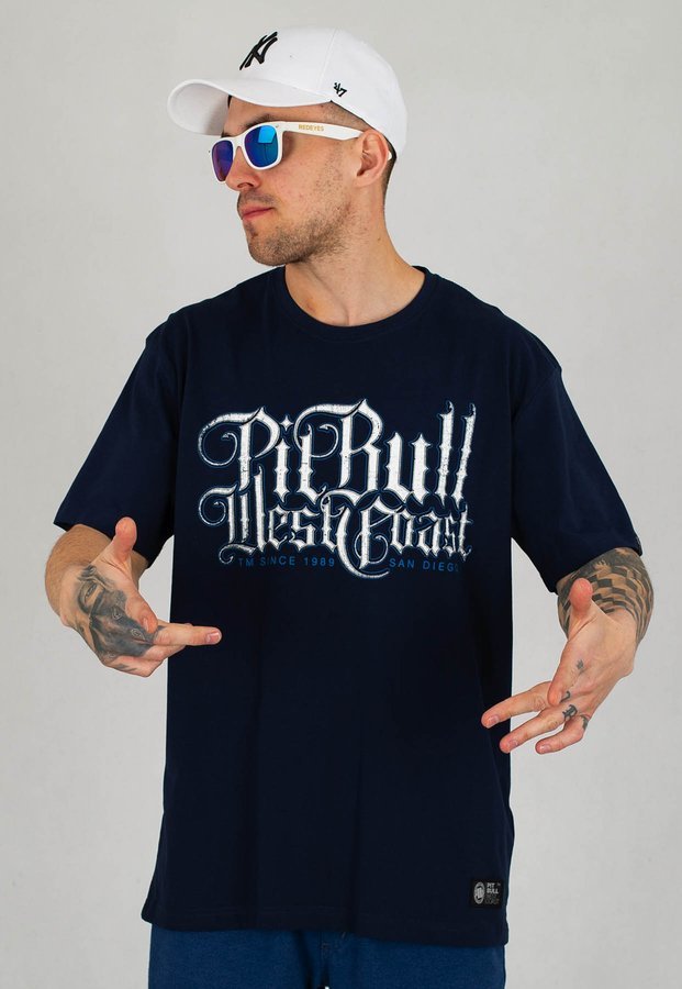T-shirt Pit Bull Skull Dog 18 granatowy