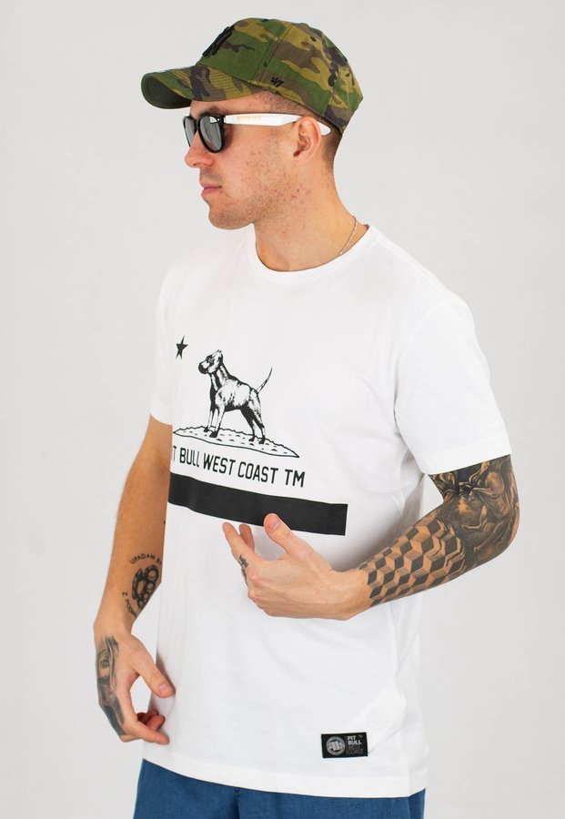 T-shirt Pit Bull Slim Fit Lycra Cal Flag biały