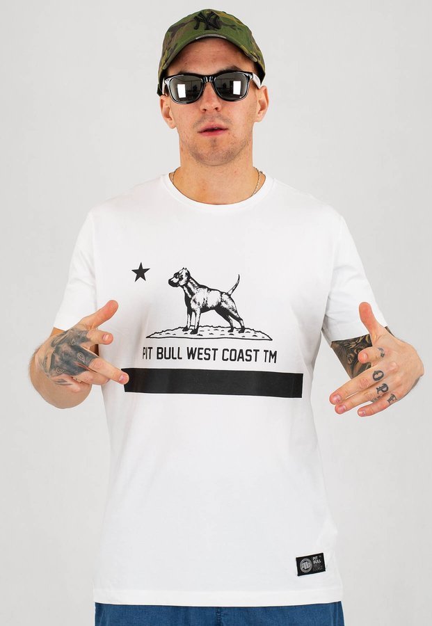 T-shirt Pit Bull Slim Fit Lycra Cal Flag biały