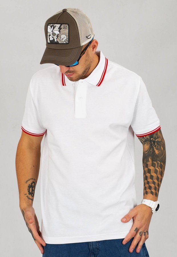 T-shirt Polo Niemaloga Stripes biało czerwony