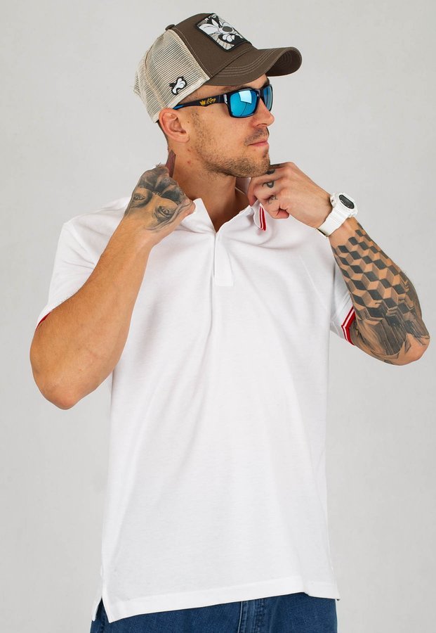 T-shirt Polo Niemaloga Stripes biało czerwony