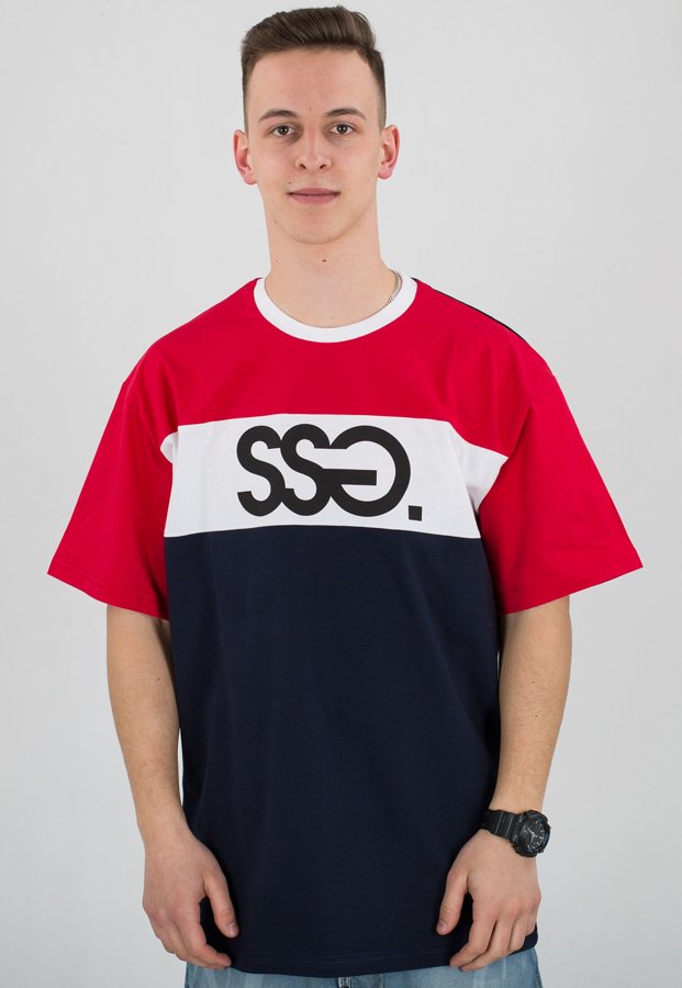 T-shirt SSG Colors granatowy dół + czerwony