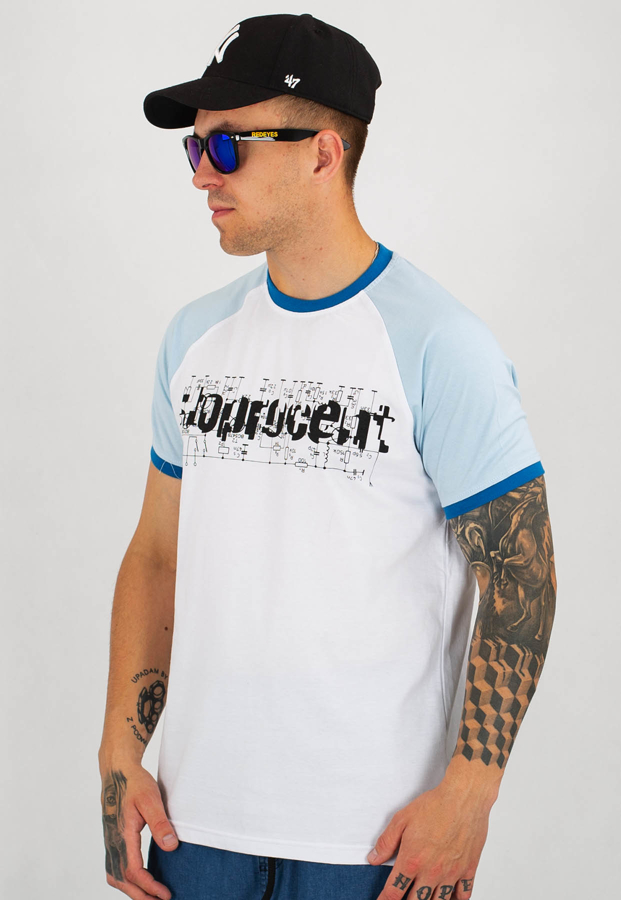 T-shirt Stoprocent Slim Electro biało miętowy