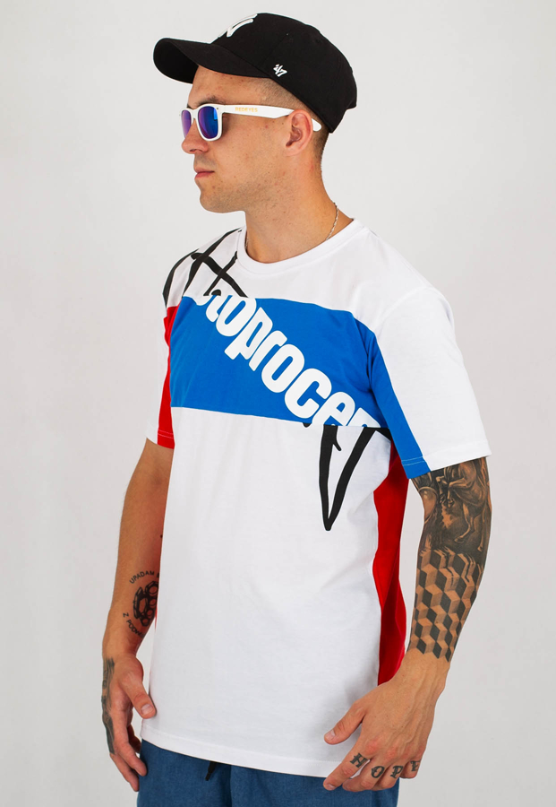 T-shirt Stoprocent Slim Mixtag biało niebieski