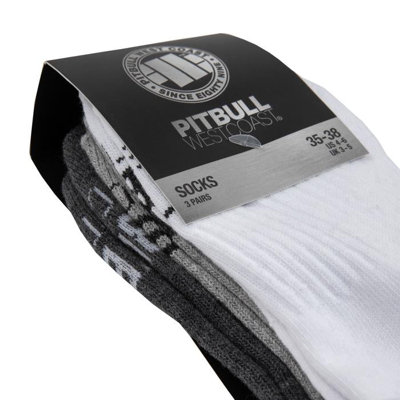Skiety Pit Bull High Ankle Socks TNT 3pack White Grey Charcoal