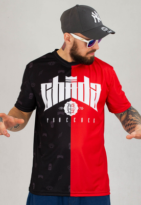 T-shirt Chada Pattern Split czarno czerwony