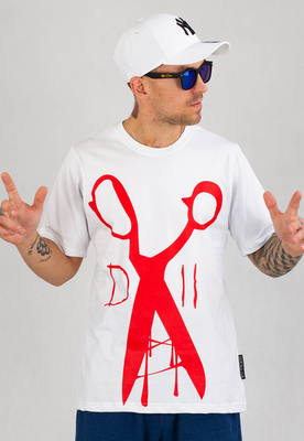 T-shirt Demonologia Nożyczki biało czerwony