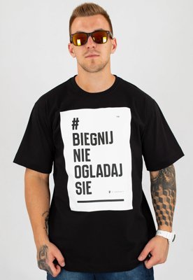 T-shirt PihSzou #BIEGNIJ czarno biały