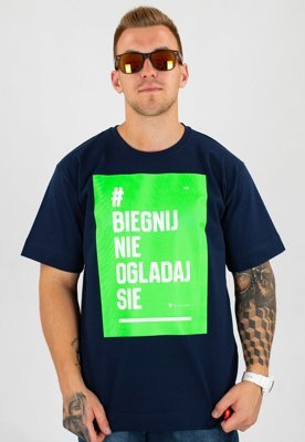 T-shirt PihSzou #BIEGNIJ granatowo zielony